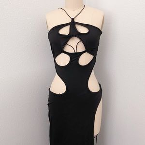 Cut out asymmetrical black dress